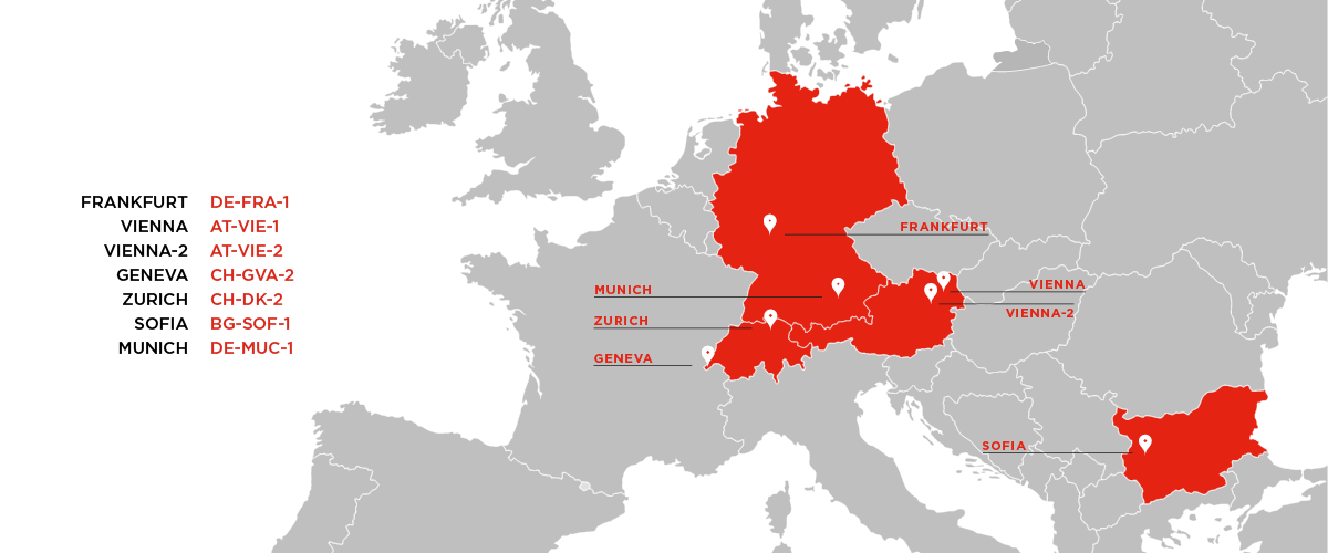 Map of  with datacenters locations